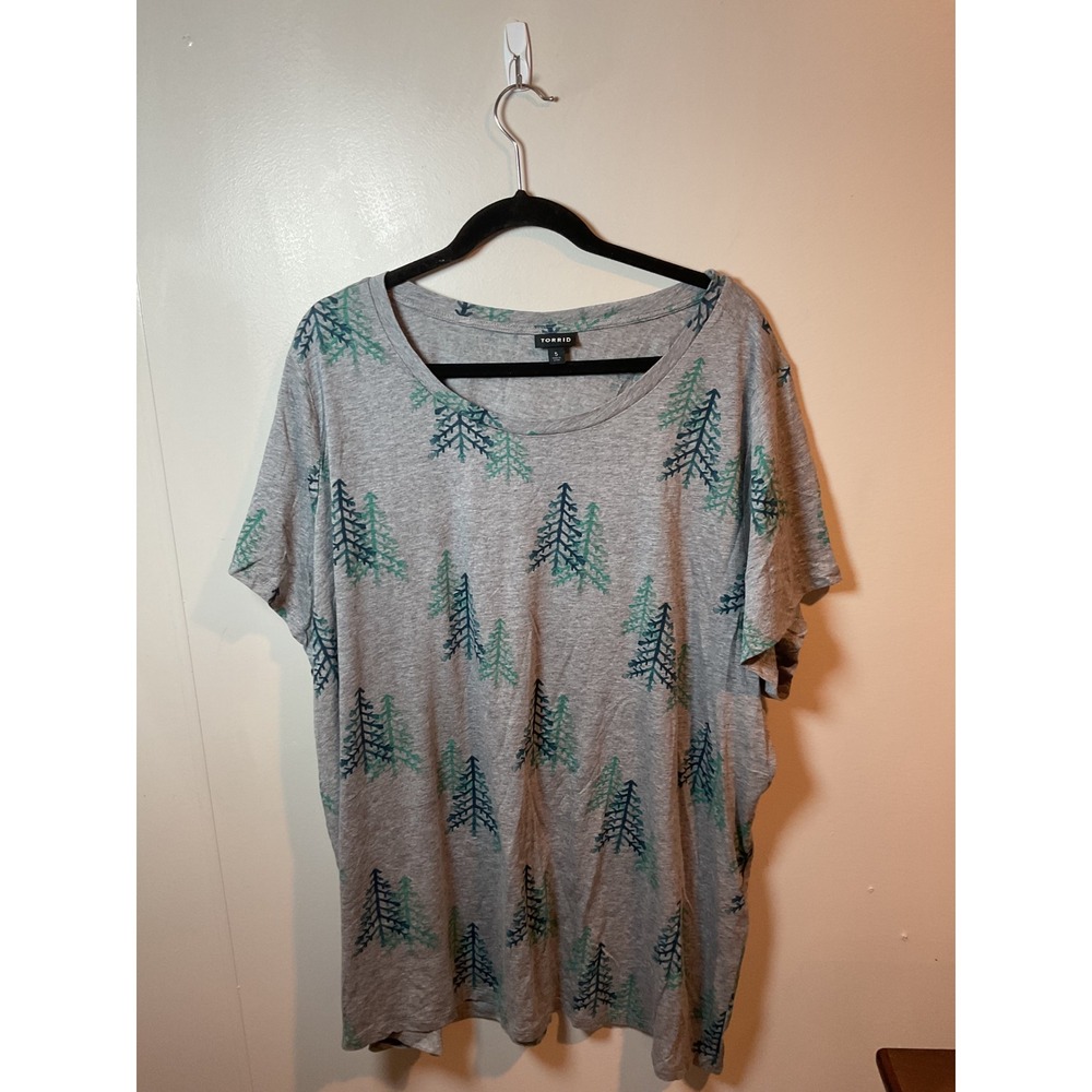Torrid Womens Plus Size‎ T Shirt Trees Print Grey Blue Green Short Sleeve Top 5